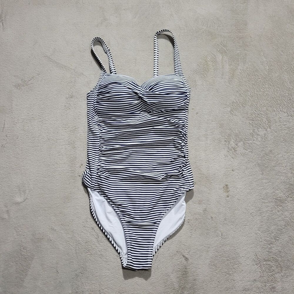 Nip tuck Swim One piece Bathing Suit Black Striped Sz US 6